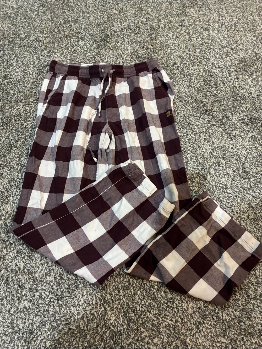 tentree Maroon and White Plaid Pajama Pants